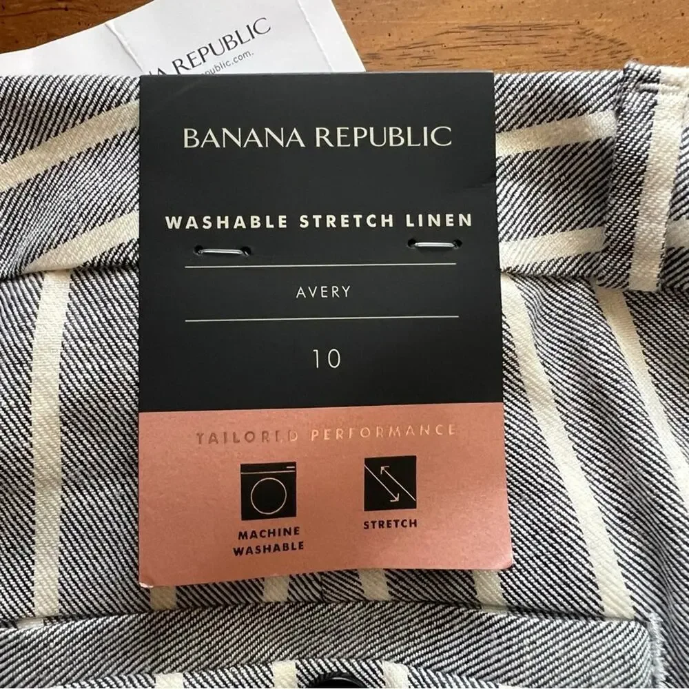 Banana Republic Avery Straight Fit Striped Washable Linen Pant New With Tags